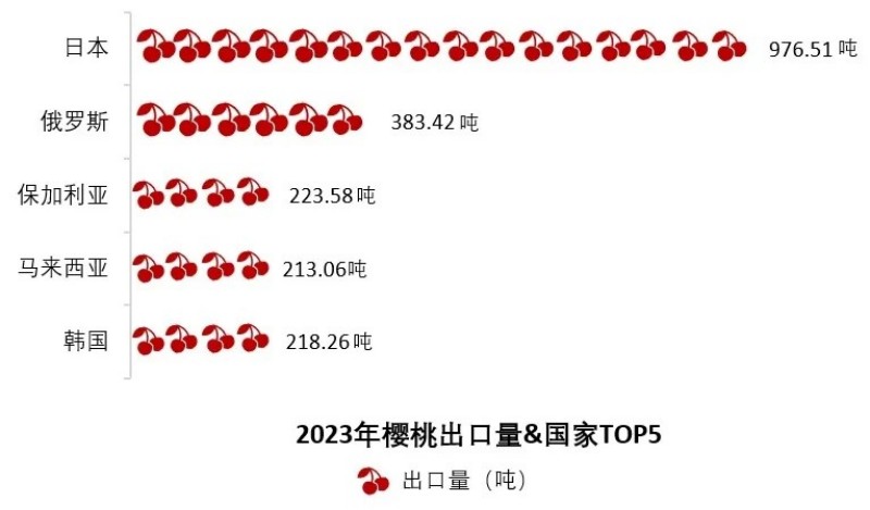 我们国内的樱桃,主要销往日本、俄罗斯、保加利亚等国家