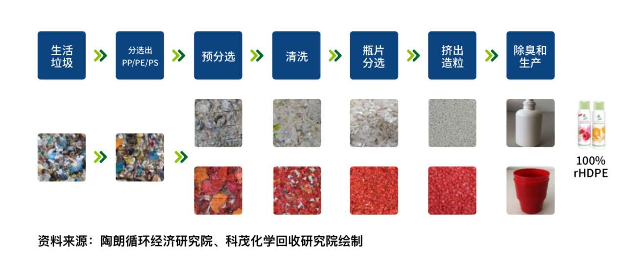 典型的PP/PE/PS塑料包装分选及高值化再生利用流程